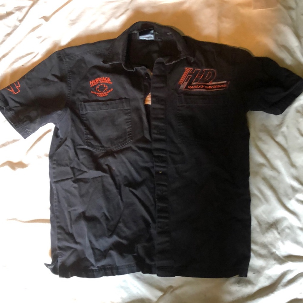 Harley-Davidson Black and Orange Casual Shirt